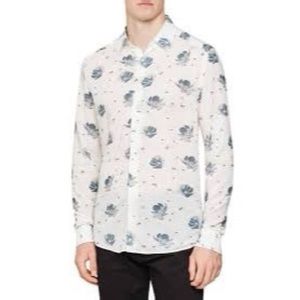 Reiss White and Blue Floral Casual Button Down Shirt